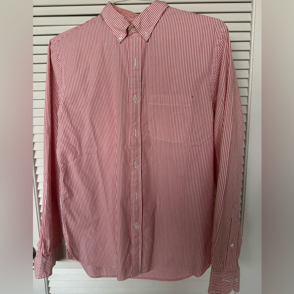 Men’s orange/coral striped button up